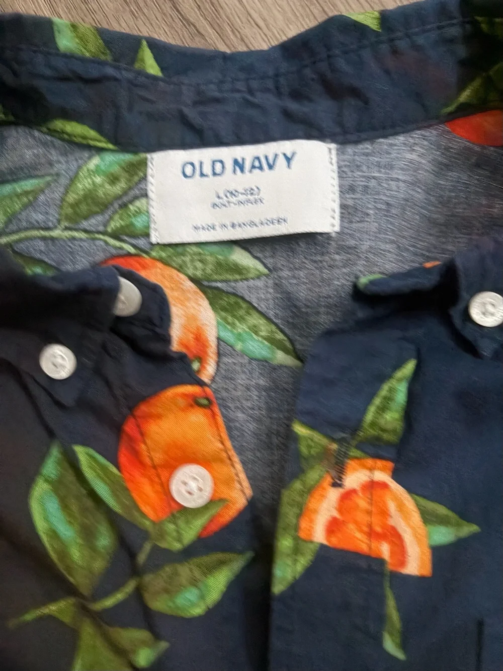 Old Navy Boys' Navy Orange Print Short-Sleeve Button-Up Beach Shirt